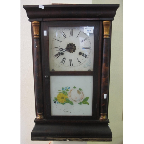 469 - Early 20th Century American stained two train wall clock with weight and pendulum. 
(B.P. 24% incl. ... 