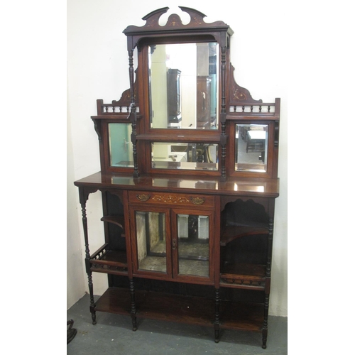 472 - Late 19th Century rosewood inlaid two stage mirror back sideboard/display cabinet having broken neck... 