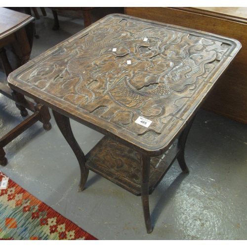 485 - Chinese design hardwood carved occasional table with under tier and dragon decoration.
(B.P. 24% inc... 