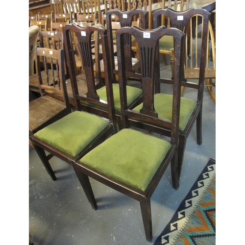 492 - Set of four 19th Century mahogany splat and pierced back dining chairs with drop in seats on square ... 