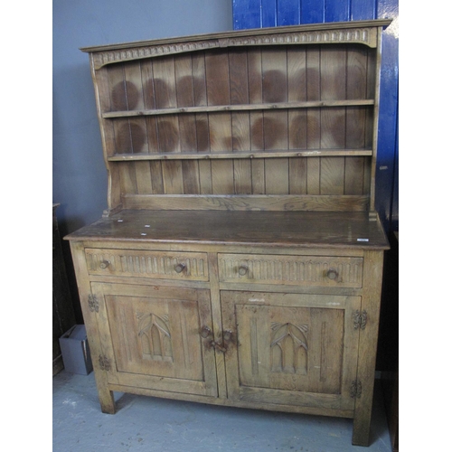 505 - Mid 20th Century oak two stage carved dresser. 
(B.P. 24% incl. VAT)