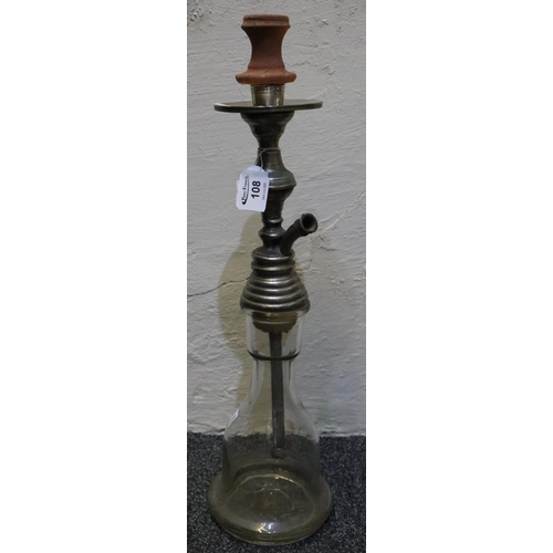 108 - Glass and plated metal hookah type pipe. 
(B.P. 24% incl. VAT)