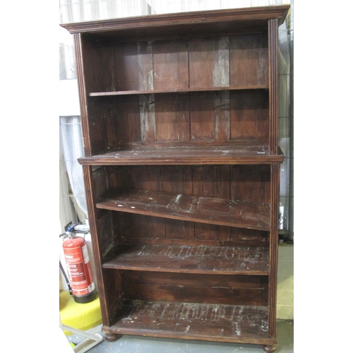 626 - Stained large open bookcase on pad feet with reeded design. 
(B.P. 24% incl. VAT)