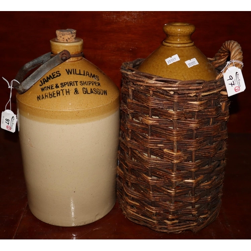 97 - James Williams Wine & Spirit shipper, Narberth and Glasgow stoneware flagon, together with another s... 