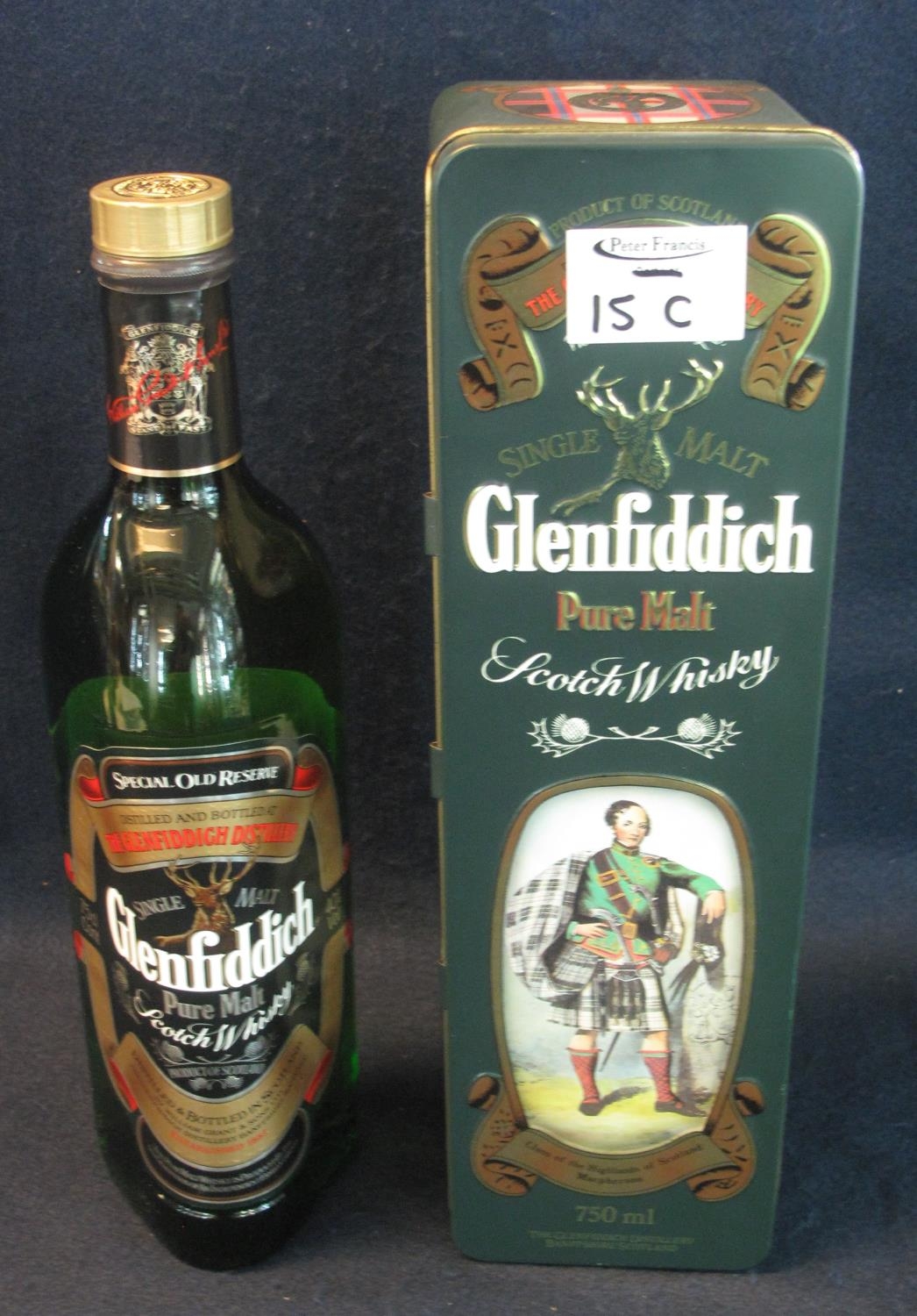 Single malt Glenfiddich pure malt Scotch whisky, 750ml, in tin box