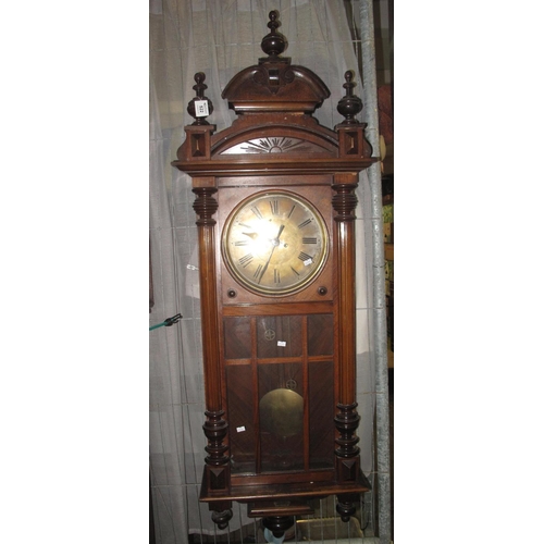 522 - Early 20th Century walnut two train drop dial wall clock with key, pendulum and two weights. 
(B.P. ... 