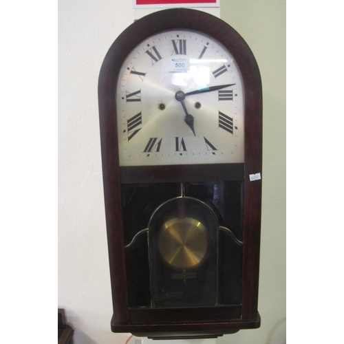 500 - Early 20th Century mahogany two train domed clock drop dial wall clock with key and pendulum, Roman ... 