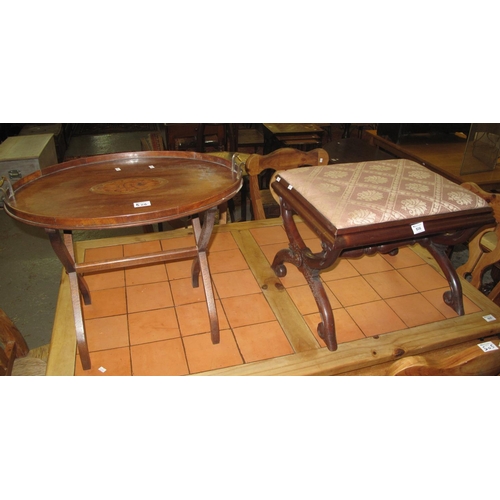 506 - 19th Century mahogany two handled butlers tray inlaid with shell motif on appearing an associate fix... 