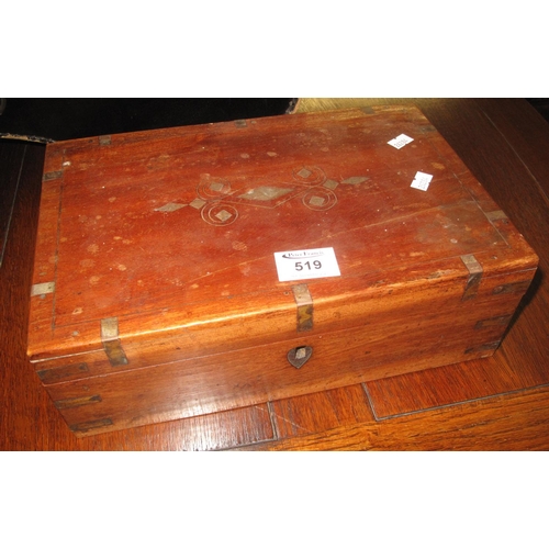 519 - 19th Century mahogany ladies work box in need of restoration.
(B.P. 21% + VAT)