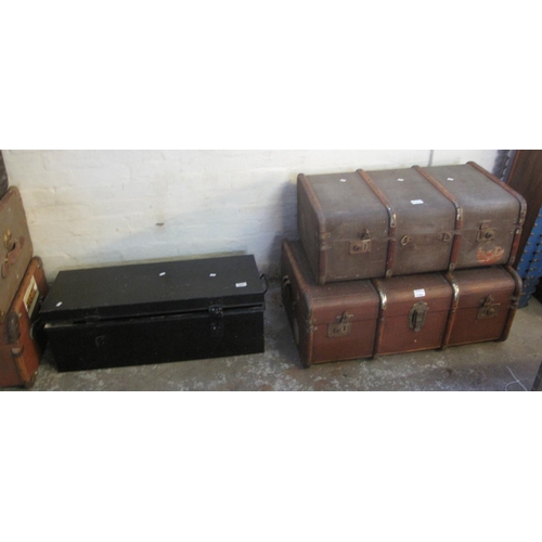 540 - Two vintage wooden and metal banded trunks, together with a tin two handled box. (3)
(B.P. 21% + VAT... 