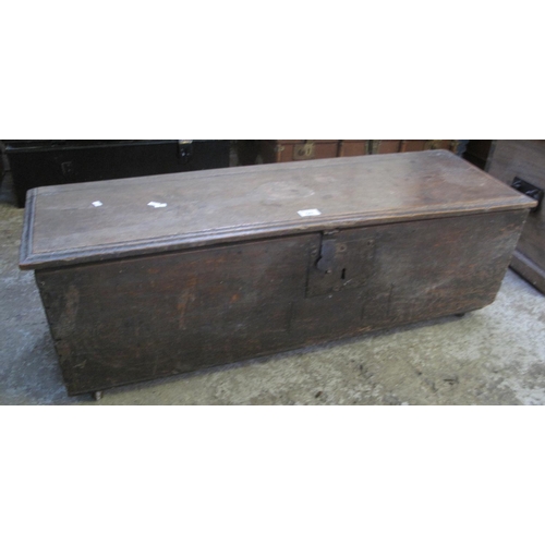 541 - 17th Century style oak trunk or chest with fitted candle box and metal locks on associate casters. 
... 