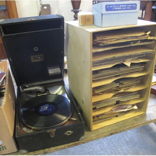 545 - Vintage HMV portable gramophone marked 'Pianos Gramophones J.B Cramer & Co Liverpool Ltd', together ... 