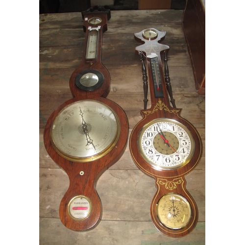 548 - 19th Century rosewood wheel barometer. Together with a reproduction wall barometer. 
(B.P. 21% + VAT... 