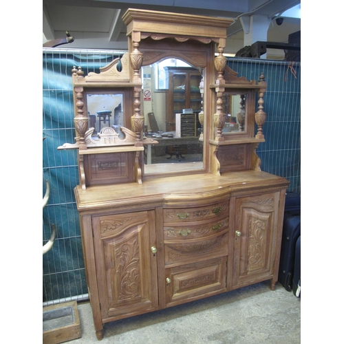 557 - Edwardian satinwood two stage mirror back bow front sideboard.
(B.P. 21% + VAT)