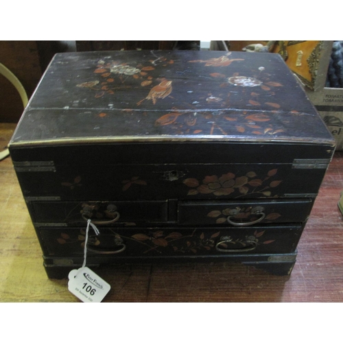 106 - Japanese lacquered jewellery box or table cabinet having a lift lid with lift out tray to the interi... 