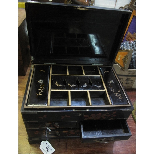 106 - Japanese lacquered jewellery box or table cabinet having a lift lid with lift out tray to the interi... 