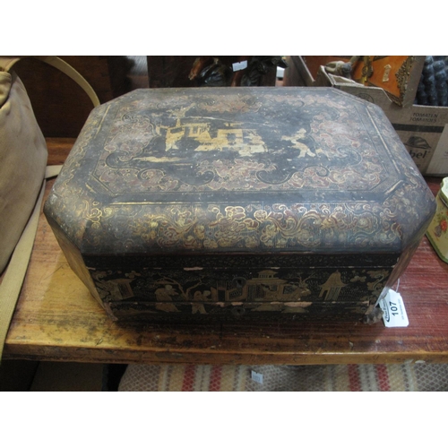 107 - 19th century Chinese lacquered and gilded box with lift-out tray to the interior and under-drawer on... 