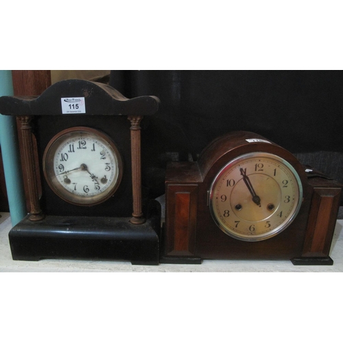 115 - 19th century two-train architectural mantel clock, possibly re-cased, together with a mid-20th centu... 