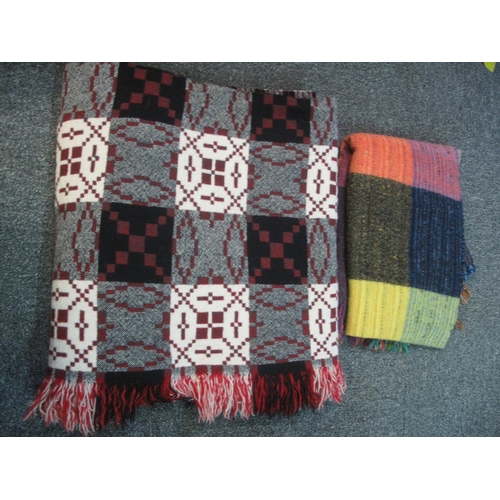 120 - Traditional Welsh woollen blanket and a 'Welsh Curlew Weavers of Rhydlewis, Cardiganshire' woollen r... 