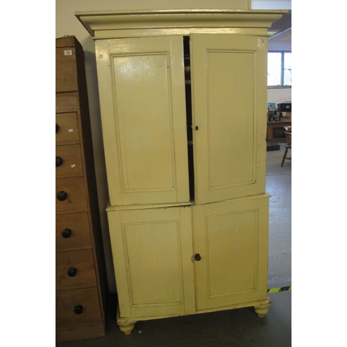 497 - 19th Century painted pine two stage larder cupboard  standing on turned supports . 
100 x 50 x 193 c... 