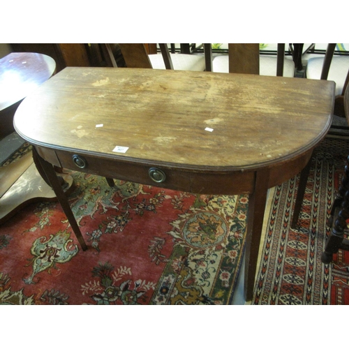 507 - Early 19th century mahogany demilune side table with freize drawer on square tapering legs.
(B.P. 21... 