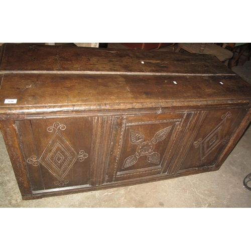 538 - Late 17th/early 18th century carved oak, three panel coffer.
(B.P. 24% incl. VAT)