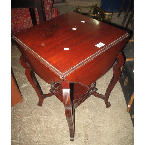 545 - Edwardian mahogany drop leaf square occasional table on moulded cabriole legs with under shelf.
(B.P... 