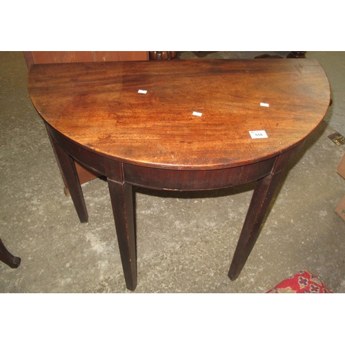 558 - Late 18th century small mahogany demilune side table on square tapering legs.
(B.P. 24% incl. VAT)