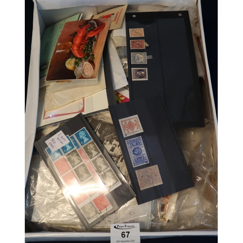 67 - Box with selection of all world stamps on cards, in packets covers etc,
Interesting lot.
(B.P. 21% +... 