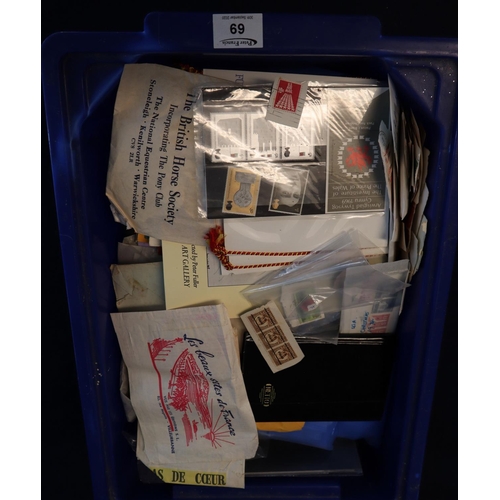 69 - Plastic box of all world stamps in albums,  stockbooks, in packets and envelopes many 100's .(B.P. 2... 