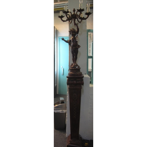 84 - Modern, classical style bronzed figural, six-branch candelabra-type lamp in the form of a standing c... 