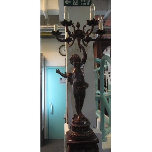 84 - Modern, classical style bronzed figural, six-branch candelabra-type lamp in the form of a standing c... 