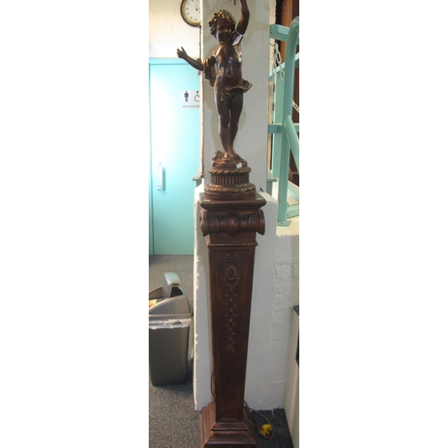 84 - Modern, classical style bronzed figural, six-branch candelabra-type lamp in the form of a standing c... 