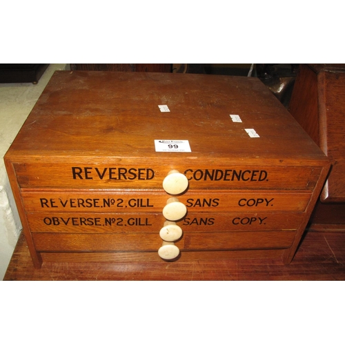 99 - Four-drawer shop counter or office table top chest, 'reversed condenced' reverse no 2 etc. 35 cm wid... 