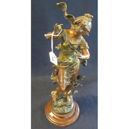 103 - French bronzed spelter figure of a dancing woman 'Libellules a la Source' after Moreau. On wooden so... 