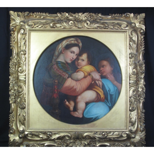 101 - AFTER THE OLD MASTER (19th Century), portrait group, the Virgin Mary, Jesus and infant St John. Oils... 