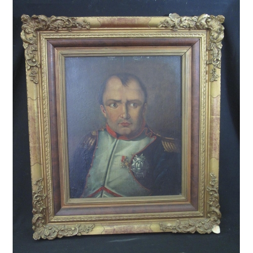 118 - CONTINENTAL SCHOOL (19th Century), portrait of Napoleon Bonaparte in military uniform, oils on panel... 