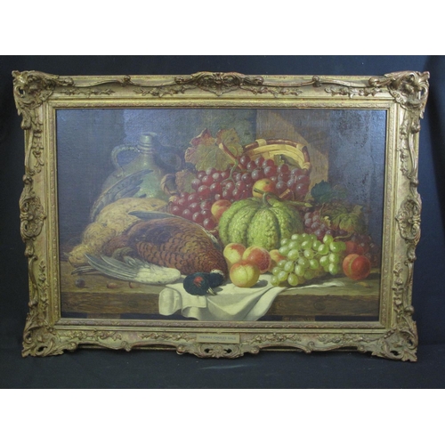 121 - THOMAS CHARLES BALE (British FL 1868-1875), still life study of fruit and dead game, signed, oils on... 