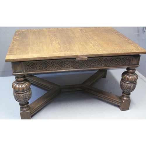 68 - EARLY 20TH CENTURY OAK DRAW LEAF TABLE, made for Liberty & Co, Regent St, London, the top with two a... 