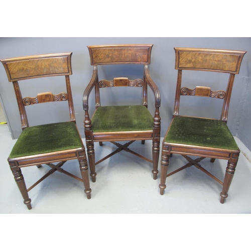 72 - SET OF SEVEN 19TH CENTURY MAHOGANY TRAFALGAR BACK STYLE DINING CHAIRS having upholstered drop in sea... 