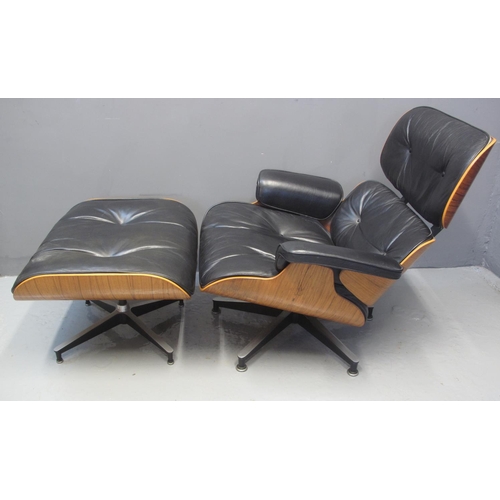 77 - A RAY & CHARLES EAMES FOR HERMAN MILLER BENTWOOD AND METAL FRAMED LOUNGE CHAIR and ottoman or stool,... 