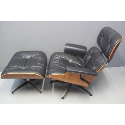 78 - A RAY & CHARLES EAMES FOR HERMAN MILLER BENTWOOD AND METAL FRAMED LOUNGE CHAIR and ottoman or stool,... 