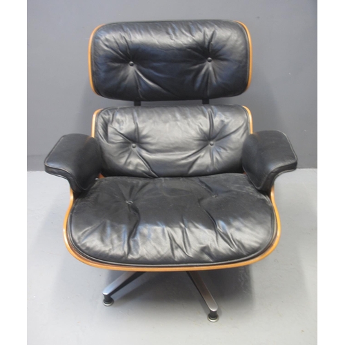 79 - A RAY & CHARLES EAMES FOR HERMAN MILLER BENTWOOD AND METAL FRAMED LOUNGE CHAIR, the seat back and ar... 