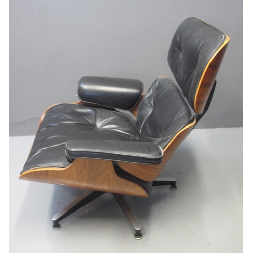 79 - A RAY & CHARLES EAMES FOR HERMAN MILLER BENTWOOD AND METAL FRAMED LOUNGE CHAIR, the seat back and ar... 