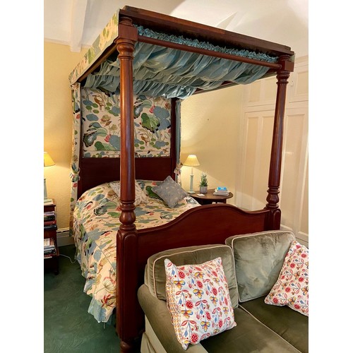 90 - 19TH CENTURY MAHOGANY FOUR POSTER BED having baluster turned gun barrel shaped foot posts with tall ... 