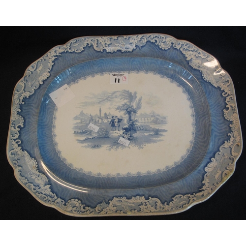 11 - 19th Century Welsh Cambrian pottery 'Monopteros' pattern oval shaped meat dish, with impressed no. 1... 