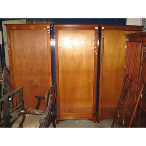 539 - A pair of reproduction yew wood bookcases with adjustable shelves, together with another similar yew... 