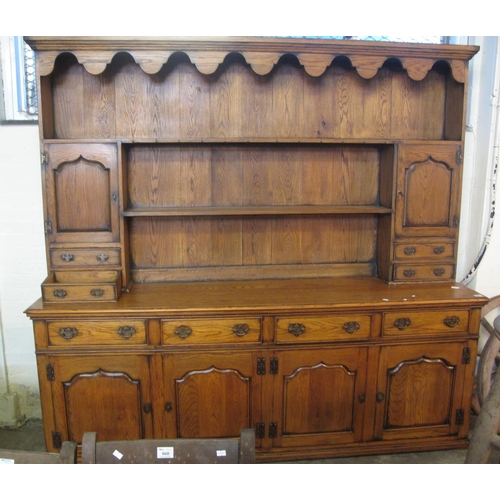 543 - Modern solid oak two stage rack back dresser.
(B.P. 21% + VAT)