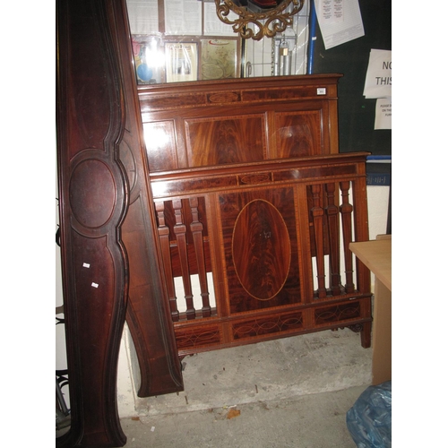 553 - Edwardian mahogany inlaid single bed ends with side rails. 
(B.P. 21% + VAT)