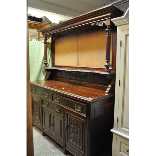 561 - Late Victorian mahogany mirror back sideboard (missing its mirror).
(B.P. 21% + VAT)